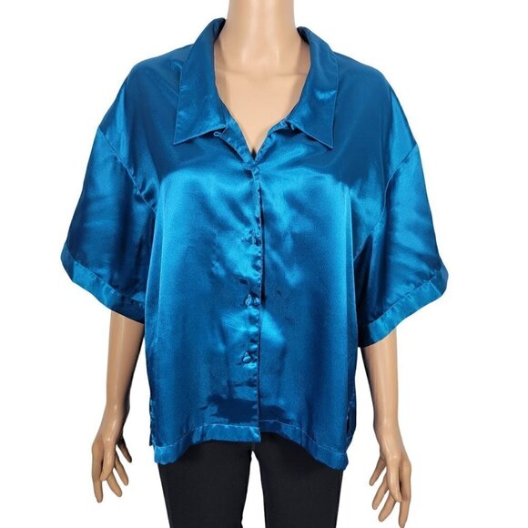 Victoria's Secret Women's Vintage Gold Label Satin/Polyester Button Up Size L - Picture 1 of 12